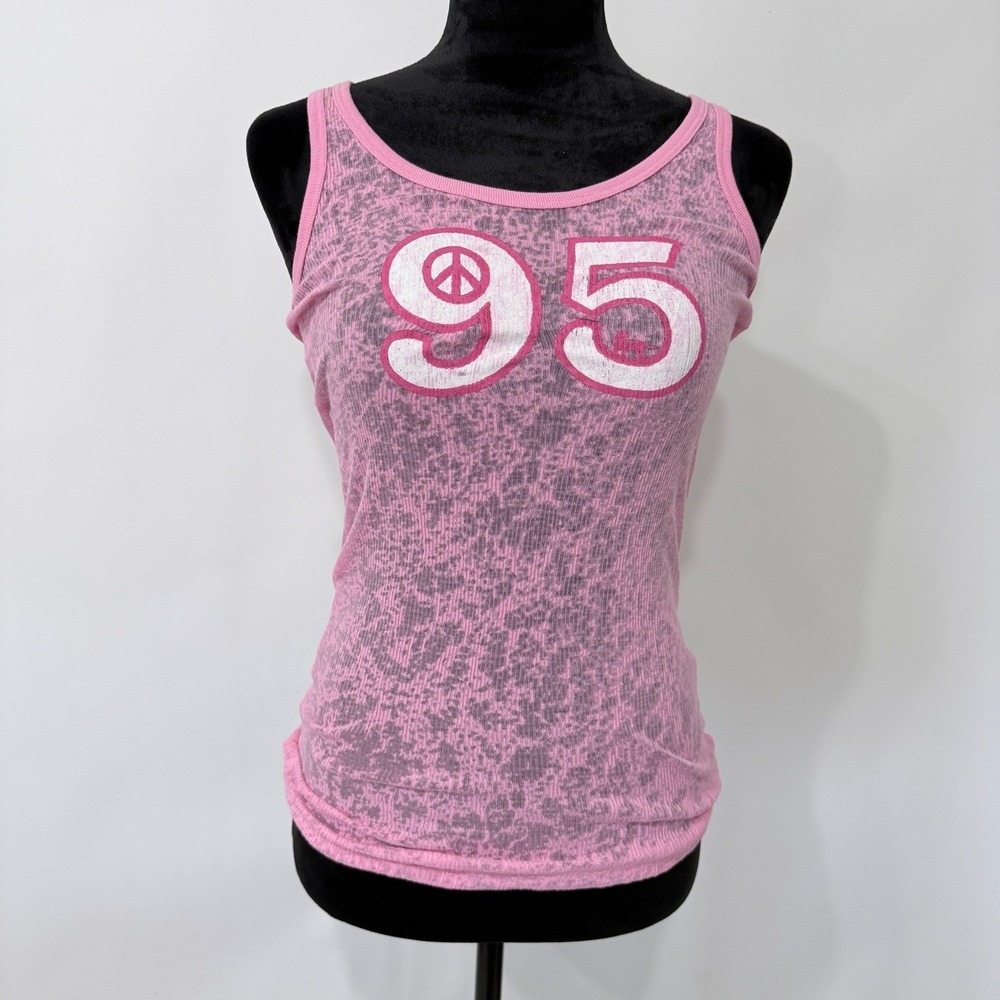 JJ Authentic Racerback Burnout Ribbed Graphic Print Tank Top Small Pink